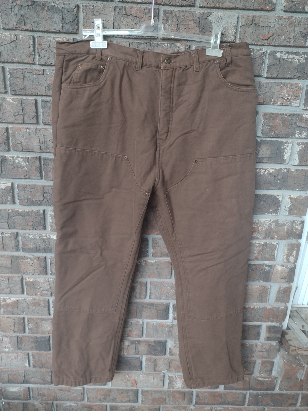 FIVEBROTHER Sherpa Lined Pants Men 38X28 Brown DOUBLE KNEE Zip & Snap Legs Work
